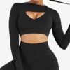 Top Round Collar Long Sleeve Crop Top For Running - Afbeelding 5