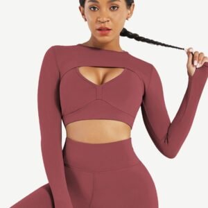 Top Round Collar Long Sleeve Crop Top For Running