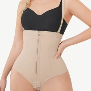 High-Waist Bodysuit Thong Panty Shapewear with Straps Plus Size