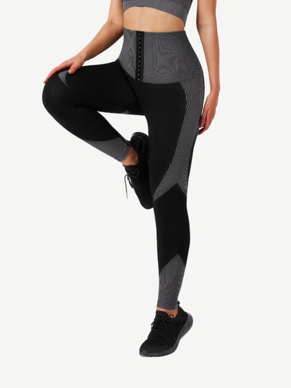Seamless High-waisted Tummy Yoga Pants With Three-row Eye And Hook Closure - Afbeelding 3