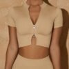 High Neck Zipper Short Sleeve Yoga Crop Top - Afbeelding 6
