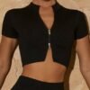 High Neck Zipper Short Sleeve Yoga Crop Top - Afbeelding 4