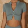 High Neck Zipper Short Sleeve Yoga Crop Top - Afbeelding 3