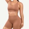 Eco-friendly Sexy V Neck Seamless Sportswear Biker Shorts Set - Afbeelding 2