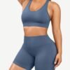 Eco-friendly Sexy V Neck Seamless Sportswear Biker Shorts Set - Afbeelding 8