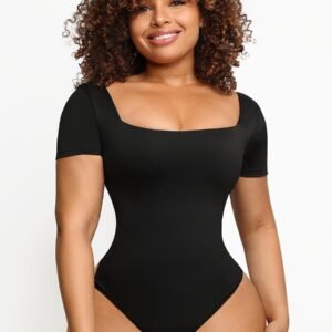 Square-Neck Short-Sleeve Tummy control Bodysuit