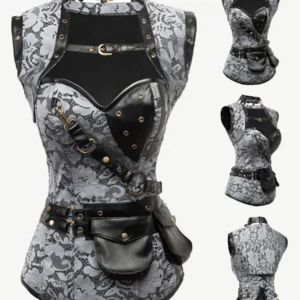 Wear outside Corset with Steel Sticks Brocade Pattern