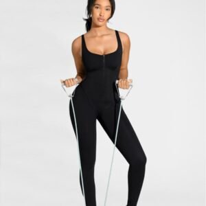 Fashion Zipper Front Slit Sports Sauna Jumpsuit