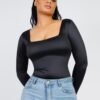 Square Neck Long Sleeve Sleek Thong Bodysuit - Afbeelding 6