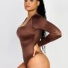 Square Neck Long Sleeve Sleek Thong Bodysuit - Afbeelding 7