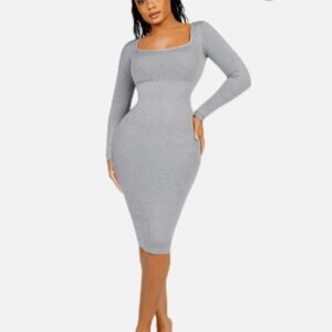 Eco-friendly Seamless Square Neck Long Sleeve Shaper Dress