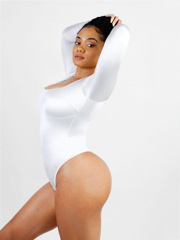 Square Neck Long Sleeve Sleek Thong Bodysuit - Afbeelding 3