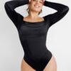 Retro Square Neck Built in corset Tummy Control Bodysuit With removable coasters