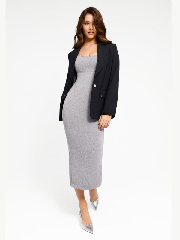 Seamless Eco-Friendly Scoop Neck Back Slit Outer Shaping Dress With Removable Cups - Afbeelding 4