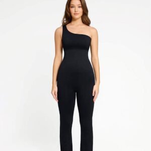 Seamless Sloped Shoulders Shaping Jumpsuit with Flared Legs