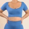 Blue High Elasticity Sports Bra Fitness Yoga Short Sleeves - Afbeelding 7
