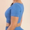 Blue High Elasticity Sports Bra Fitness Yoga Short Sleeves - Afbeelding 6