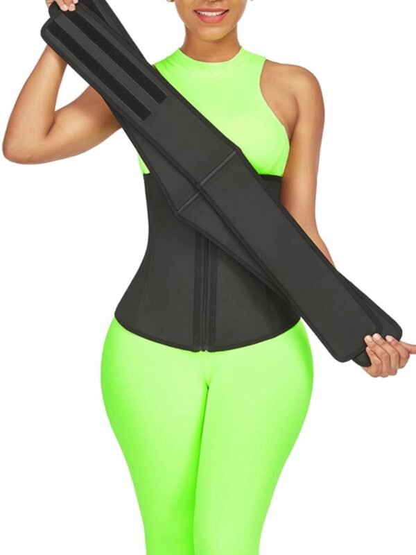 Kinetic Black 7 Steel Bones Waist Cincher Double Belts Firm Control - Afbeelding 2