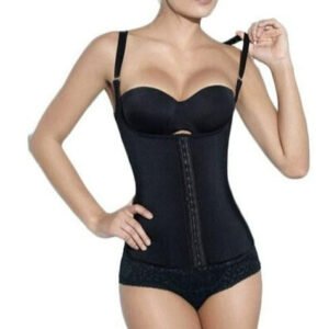 Black 5 Steel Boned Latex Waist Cincher Tummy Control