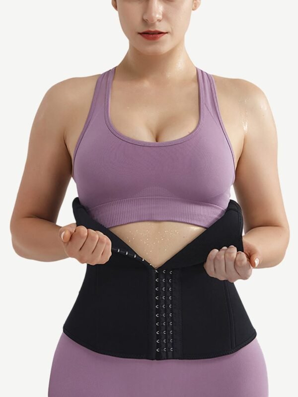 Slimming Tummy Black Neoprene Double Belt Waist Shaper Hooks - Afbeelding 3
