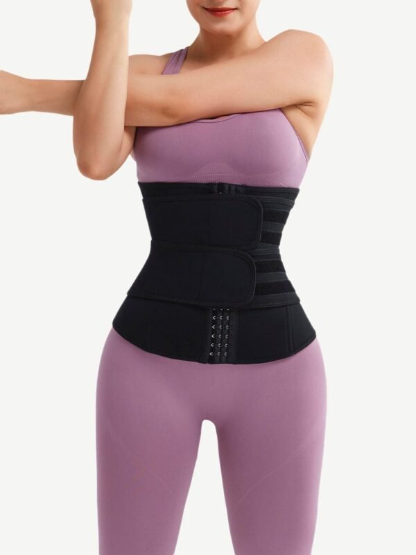 Slimming Tummy Black Neoprene Double Belt Waist Shaper Hooks - Afbeelding 2
