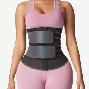 Relective Latex Waist Trainer Zipper Double Belts 7 Steel Bones Curve Shaping