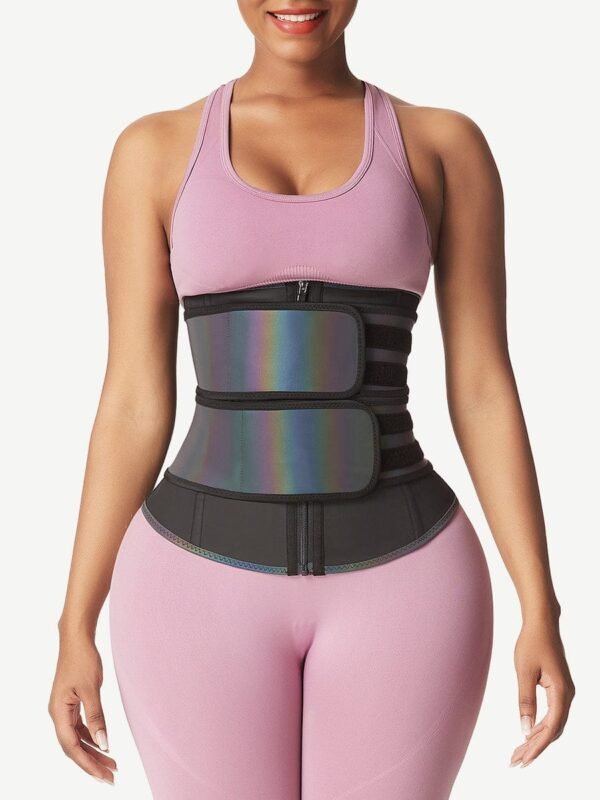 Relective Latex Waist Trainer Zipper Double Belts 7 Steel Bones Curve Shaping