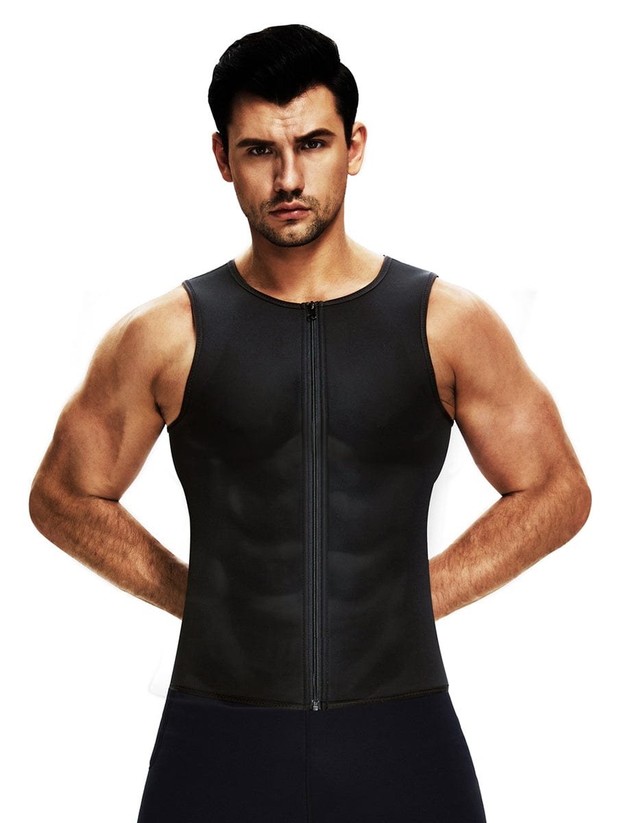 Black Men's Neoprene Slimming Vest With Zipper Tummy Control - Afbeelding 4