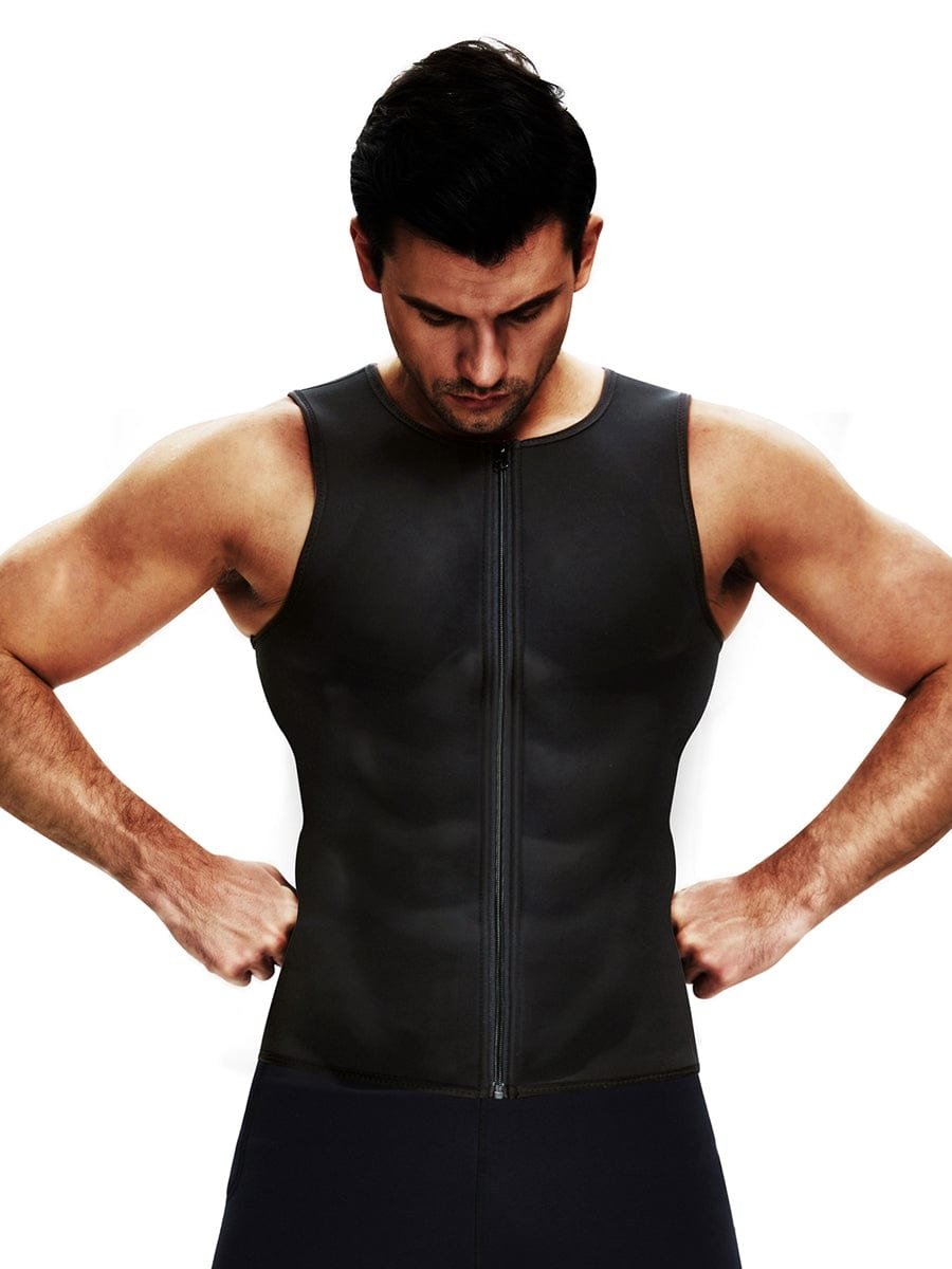 Black Men's Neoprene Slimming Vest With Zipper Tummy Control - Afbeelding 2