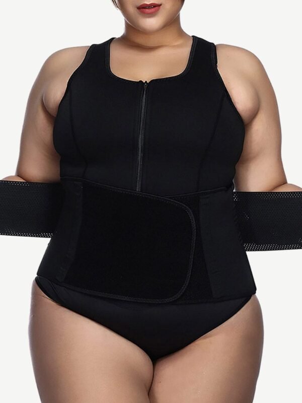Shimmer Black Large Size Neoprene Vest Front Zip Slim Waist - Afbeelding 4