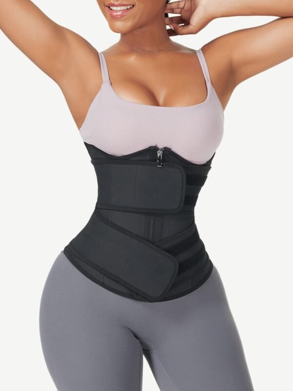 Black Under Bust Latex Waist Trainer Double Belt Waist Control - Afbeelding 4