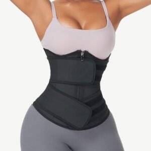 Black Under Bust Latex Waist Trainer Double Belt Waist Control