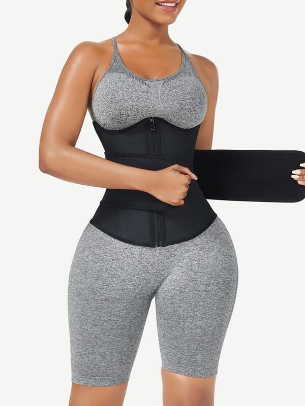 Black Bust Support Latex Waist Trainer With Belt Firm Control - Afbeelding 4