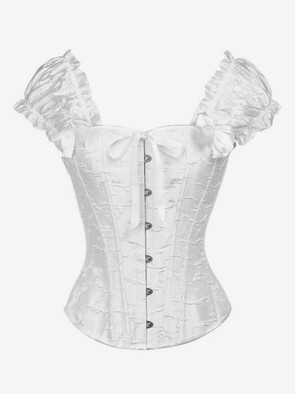 Romantic Ruched Black 12 Steel Boned Bow Corset Overbust Slim - Afbeelding 4