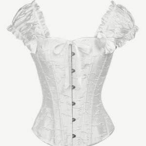 Romantic Ruched Black 12 Steel Boned Bow Corset Overbust Slim