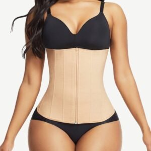 9 Steel Bones W-shape Waist Trainer Zipper Built-in Clips Inside